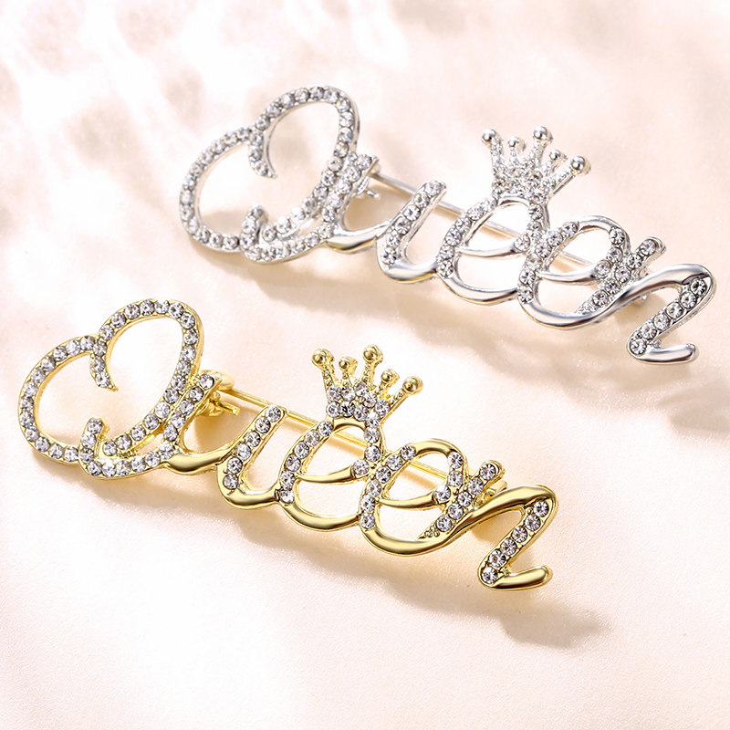 字母胸针Queen女王皇冠气质高档开衫别针创意时尚百搭配饰胸章扣