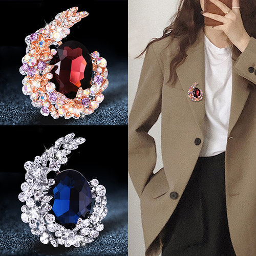 水晶花朵胸针女西装外套大气简约
