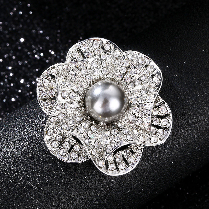 女士胸针大气百搭复古灰珍珠高档西装配饰薄荷花毛衣别针扣小胸花