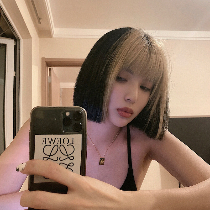 原创定制jennie同款发型网红挂耳刘海染金色假发又飒又a圆脸短发