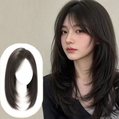 【贝儿】全头套女中分前额隐形减龄锁骨发高层次仿真人整顶假发