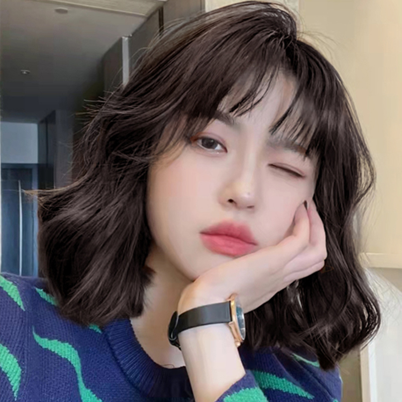 假发女短发圆脸水波纹羊毛卷全头套自然短卷发假发2022年新款时尚