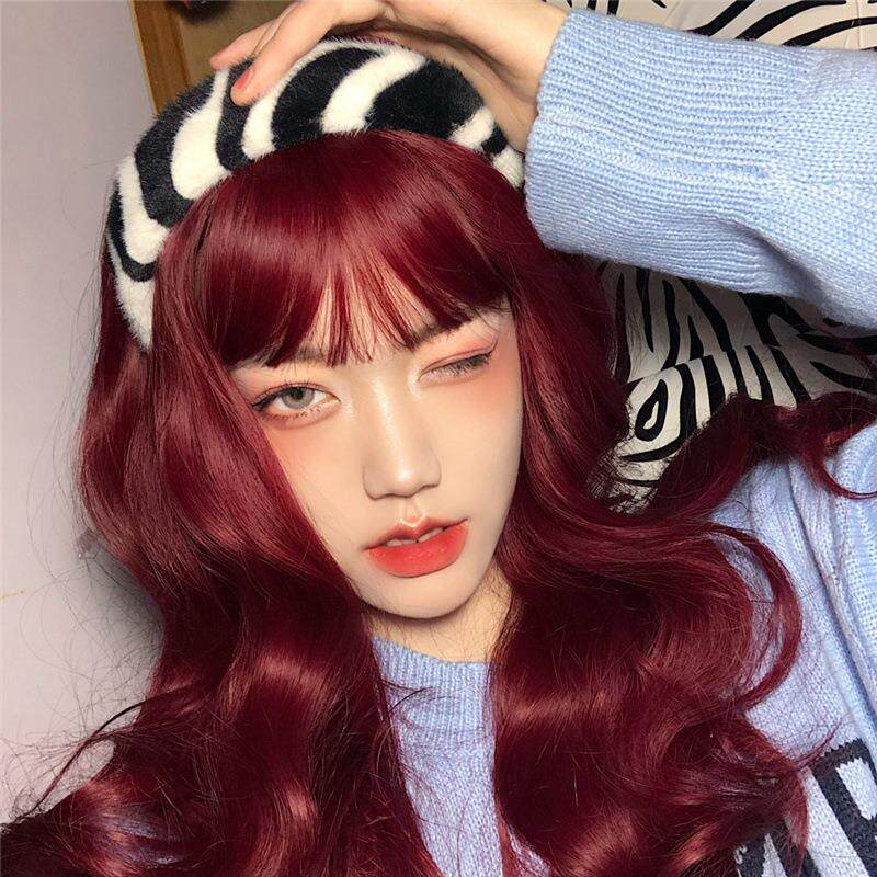 贝儿假发女长发大波浪lolita自然逼真网红修脸红色假头发lo娘假毛