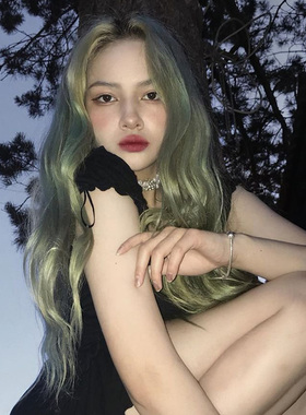 全头假发抹茶绿色中分卷发长发女生可爱甜美个性街拍假毛透气自然