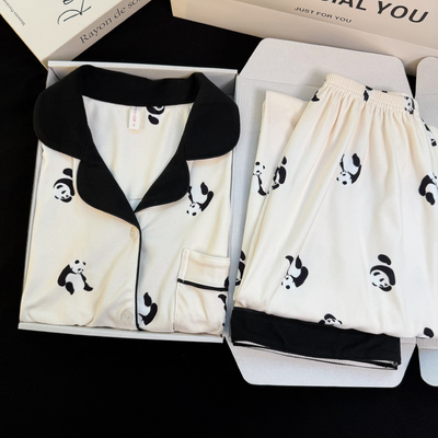 2025新款德绒睡衣女长袖秋冬季可爱加肥大码熊猫保暖加厚家居服