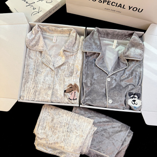 秋冬季情侣睡衣金丝绒女卡通可爱2025新款金钻绒男高级感家居服