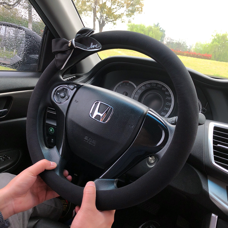 冬款毛绒蝴蝶结love方向盘套女