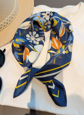 田园油画花朵53cm小方巾丝巾领巾