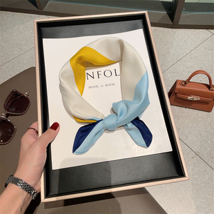 黄蓝三角形53cm小方巾女春秋季职场通勤穿搭小领巾装饰小丝巾围巾