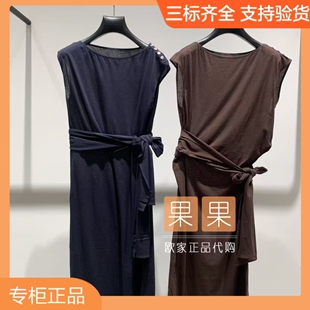 欧时力专柜1MY2080160 2026夏纯色无袖黑色连衣裙女修身长裙
