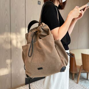 轻便帆布休闲双肩包女2026新款 大容量通勤电脑女士背包高级感旅行