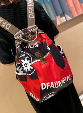 轻便时尚旅行双肩包女2025新款休闲牛津布女士背包新中式国风红色