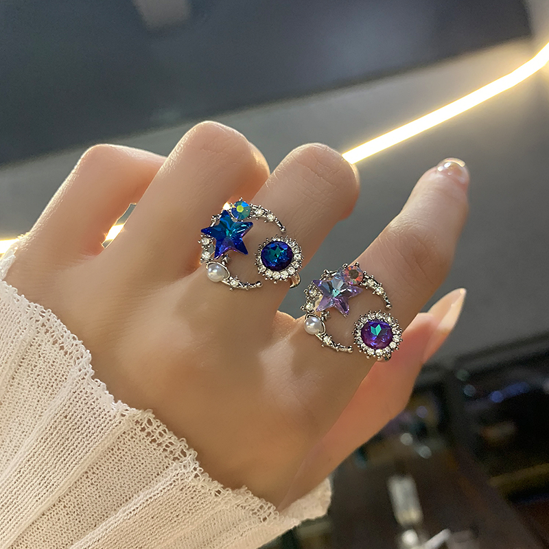 星星月亮开口戒指女高级感可调节