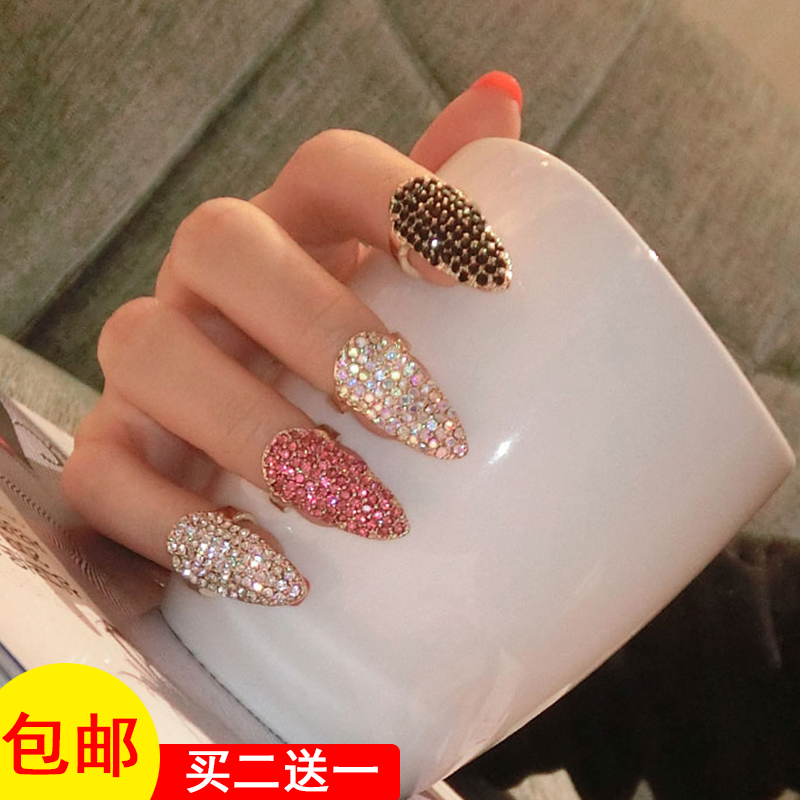 时尚个性水晶女潮人美甲套装戒指