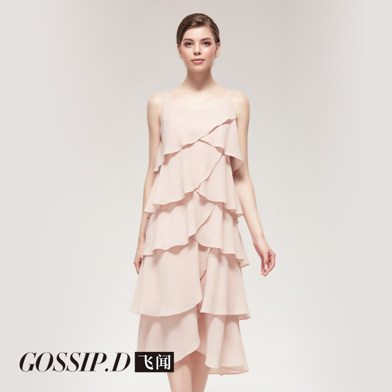 高端时尚荷叶边修身遮肚连衣裙