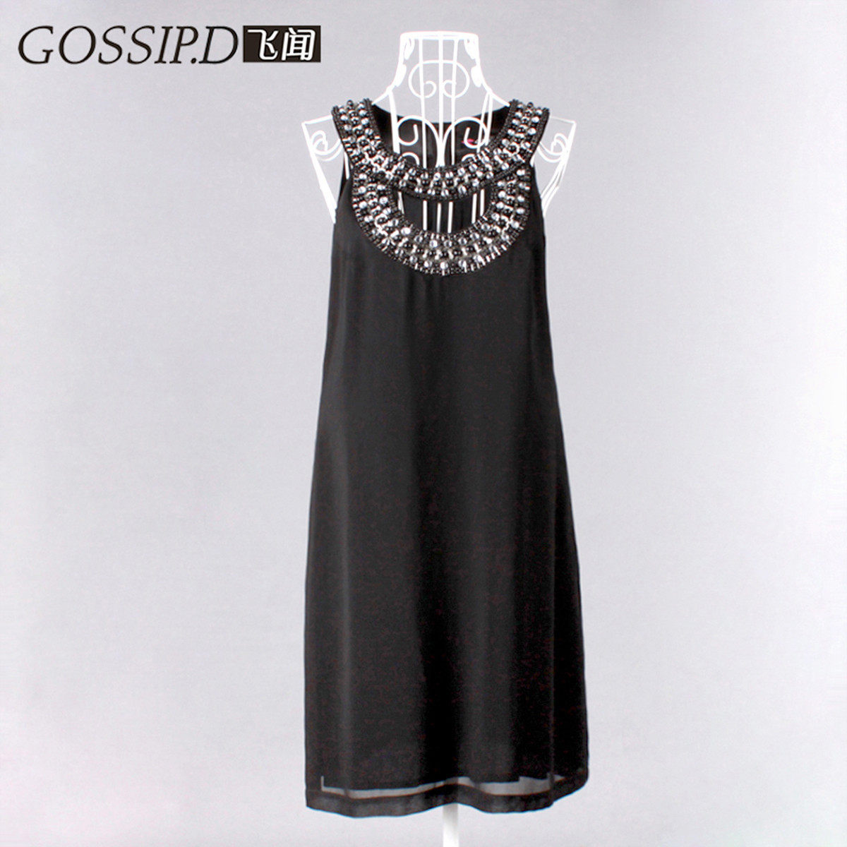 飞闻 夏季女装休闲钉珠短款小礼服 演出派对性感大码晚装裙