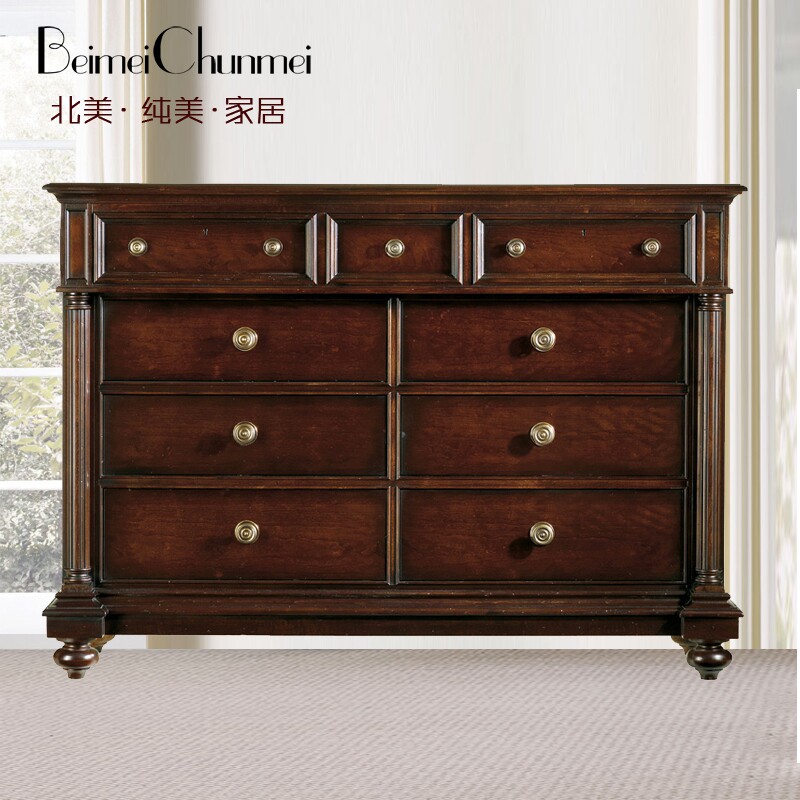 美式乡村复古做旧别墅家具咖啡色九斗柜客厅隔断柜实木仿古玄关柜