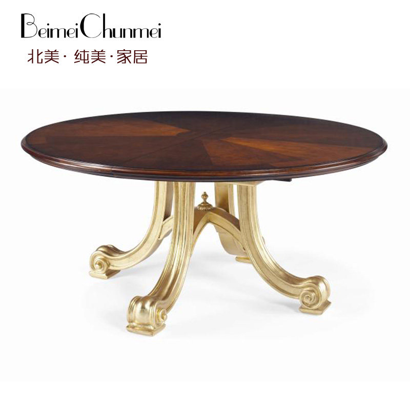 圆桌美式实木雕花饭桌椅组合欧式1.6米圆形餐桌创意餐桌厂家定制