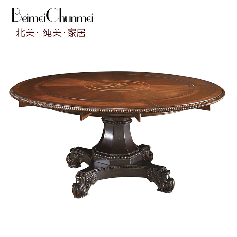 高端美式仿古圆桌新古典圆形餐桌 欧式餐桌餐台餐厅家具厂家定制