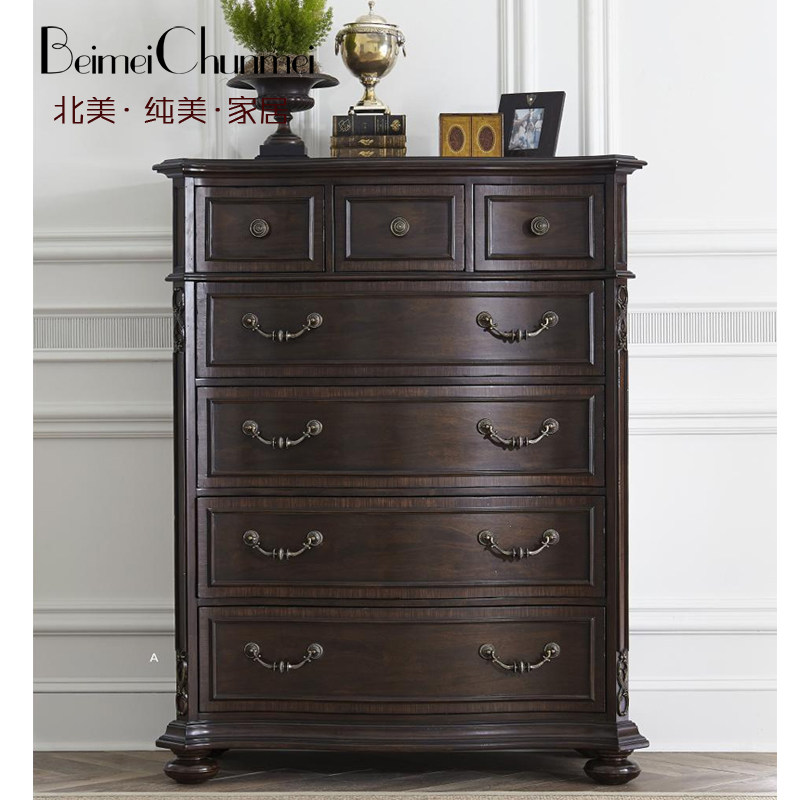 美式乡村五斗柜 欧式实木抽屉柜仿古做旧卧室5斗橱收纳储物柜定制