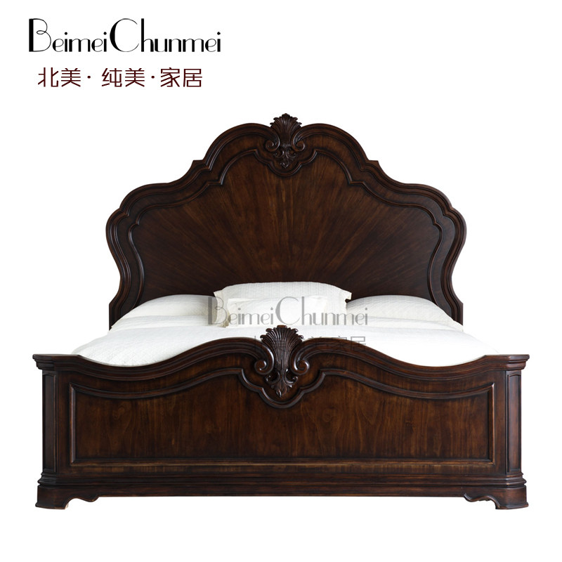 美式乡村雕花床实木床 欧美床1.8米双人床美式乡村实木床美式家具