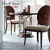 美式 五金6人位圆餐桌椅全屋家具定制 乡村别墅实木做旧吃饭桌欧式