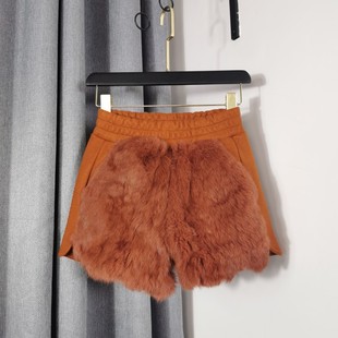 秋冬女士短裤高腰宽松a字毛呢显瘦靴裤子拼皮草下装外穿阔腿裤潮