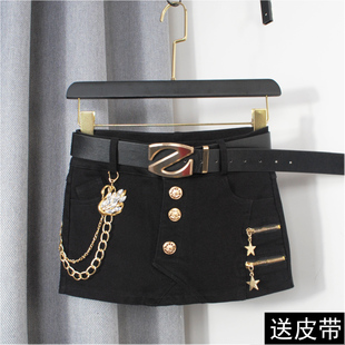 夏秋季新款百搭高腰显瘦拉链牛仔短裤裙女士防走光黑色短裙半身裙