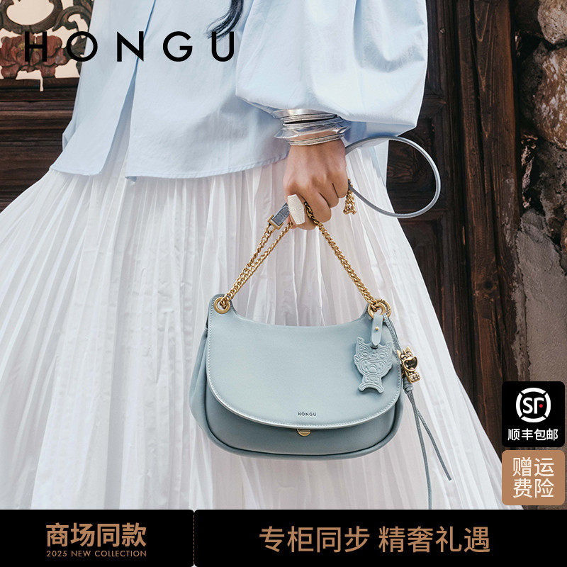 红谷包包女式2025新款真皮链条单肩斜挎包时尚高级感猫耳包女士包