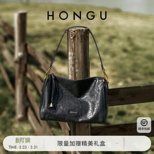 红谷包包女2026新款 植鞣牛皮单肩腋下包高级感大容量斜挎包女士包
