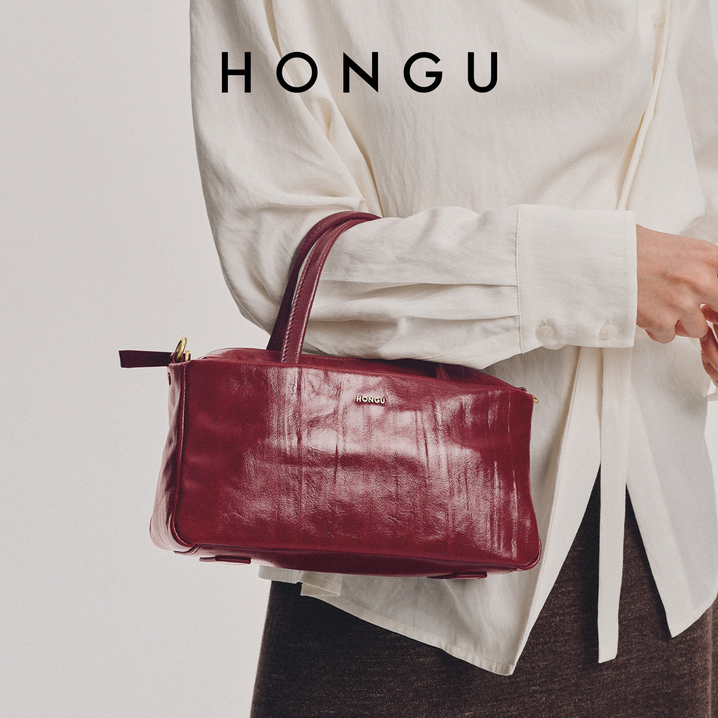 红谷包包女2026新款真皮单肩手提包通勤手拎托特包油蜡牛皮女士包