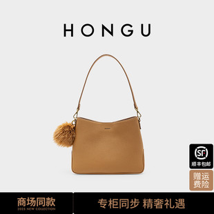 红谷包包2024新款 牛皮单肩手提包百搭高级感大容量水桶包休闲女包