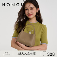 红谷包包女2025新款质感真皮时尚单肩手提斜挎包牛皮水桶包女士包