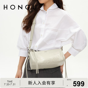 质感真皮单肩腋下包通勤牛皮波士顿枕头包女士包 红谷包包2025新款
