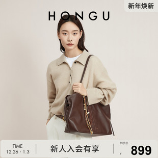 红谷包包2025新款 质感真皮单肩腋下包通勤大容量手提托特包女士包