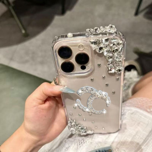轻奢风对角凌乱钻iPhone16promax手机壳适用苹果15透明14奢华17pm