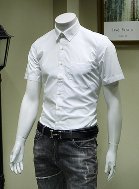 罗家夏季短袖衬衫男尖领工装商务休闲衬衣纯色短衬上班男装69183