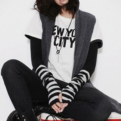 红色非主流演出条纹假袖子包邮