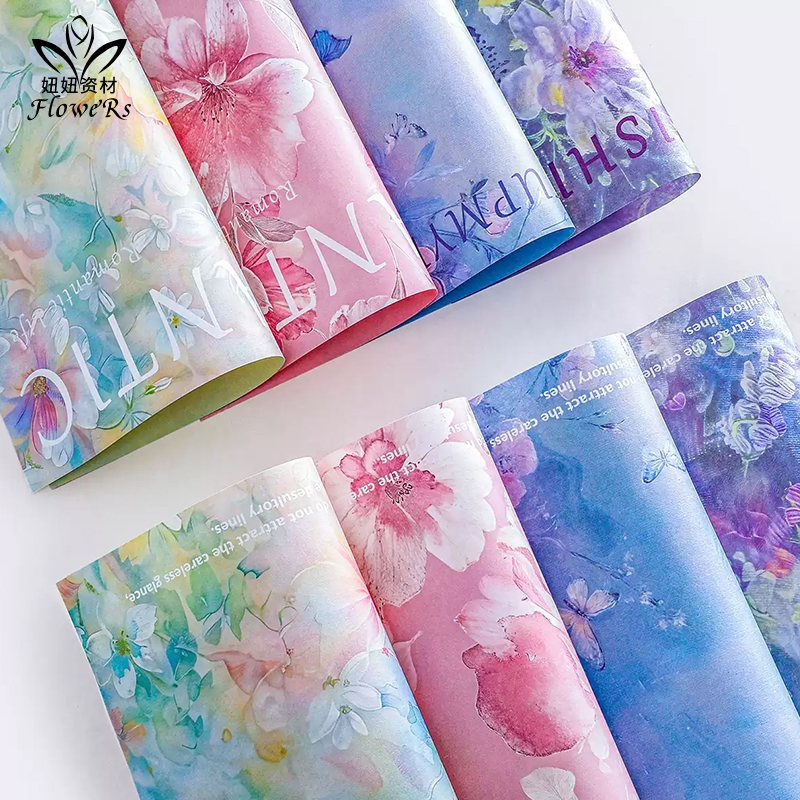 新款公主风西西里油画鲜花束包装纸包花花店花艺手工diy包装材料