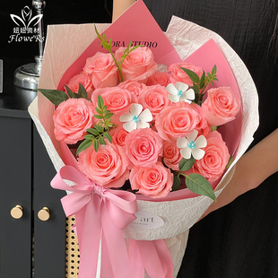 英文圆舞曲花束定型片一体包装纸浪漫韩式鲜花包花纸高级感花店纸