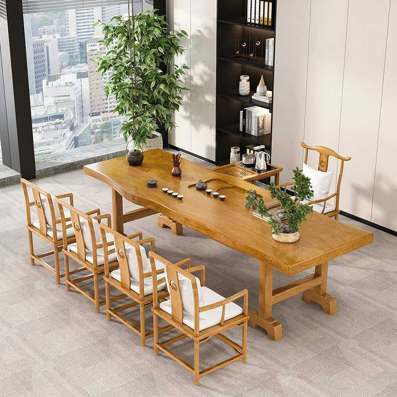 新中式实木多人茶桌办公室会客洽谈原木大板茶桌客厅喝茶桌椅组合,3C数码配件,USB灯,淘宝优惠券,粉丝福利购,淘宝优惠卷