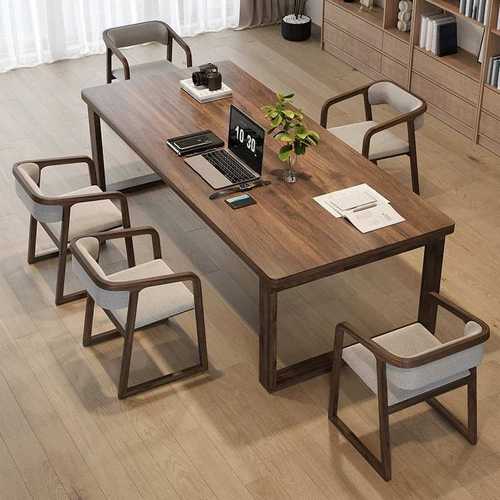 简约客厅南美黑胡桃木大书桌椅组合家用莫比恩工作台餐桌长条桌一