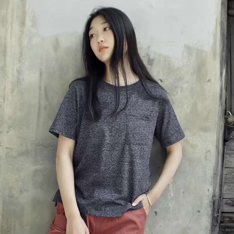 清仓 圆领纯色休闲短袖T恤文艺女装夏款高级灰外穿显瘦百搭款