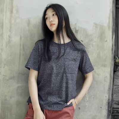 清仓 圆领纯色休闲短袖T恤文艺女装夏款高级灰外穿显瘦百搭款