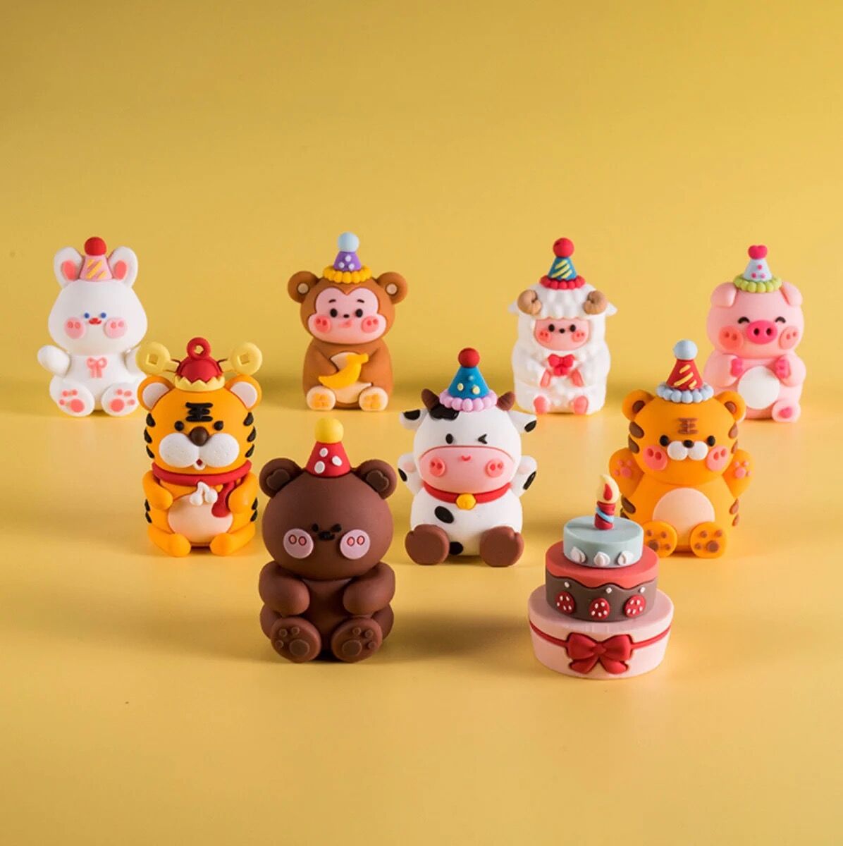 复古软胶小动物蛋糕装饰摆件熊兔小老虎儿童宝宝卡通生日烘焙插件-封面