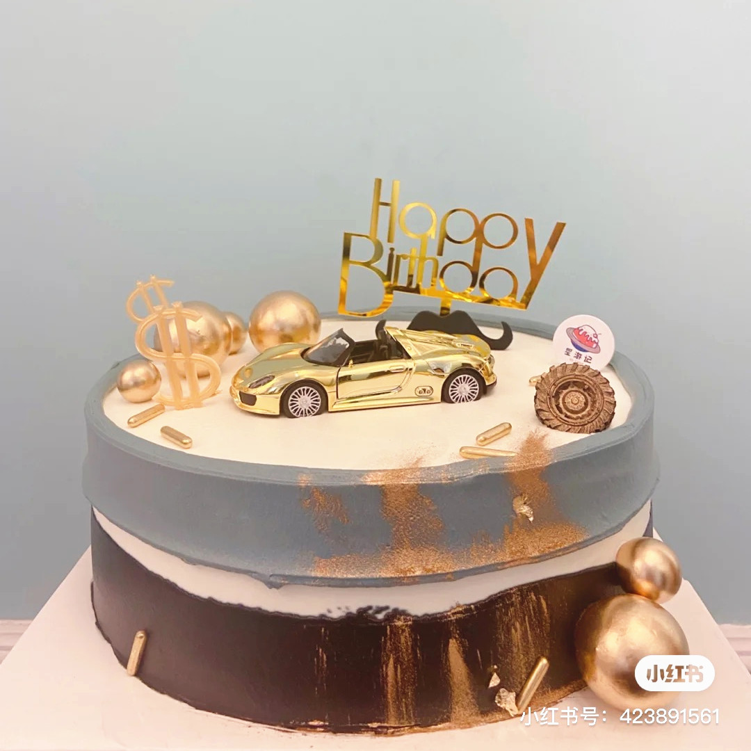 土豪金跑车越野车烘焙男士生日蛋糕装饰摆件金色车子模型敞篷918