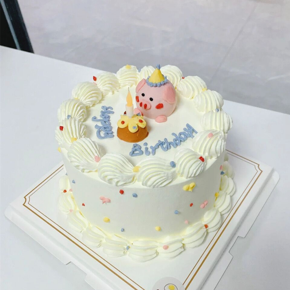 猪宝宝周岁生日蛋糕装饰摆件软陶生日帽小猪生肖猪男孩女孩插件