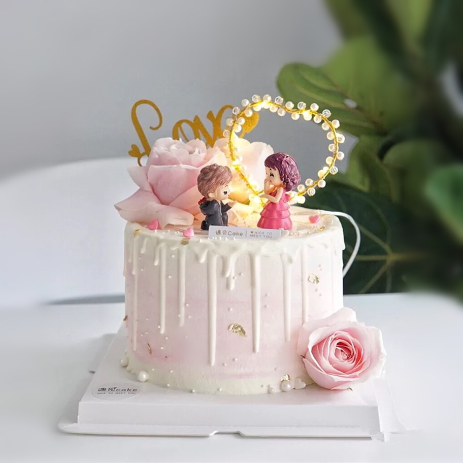 求婚情侣摆件蛋糕装饰新郎新娘婚礼结婚插件七夕情人节订婚插牌