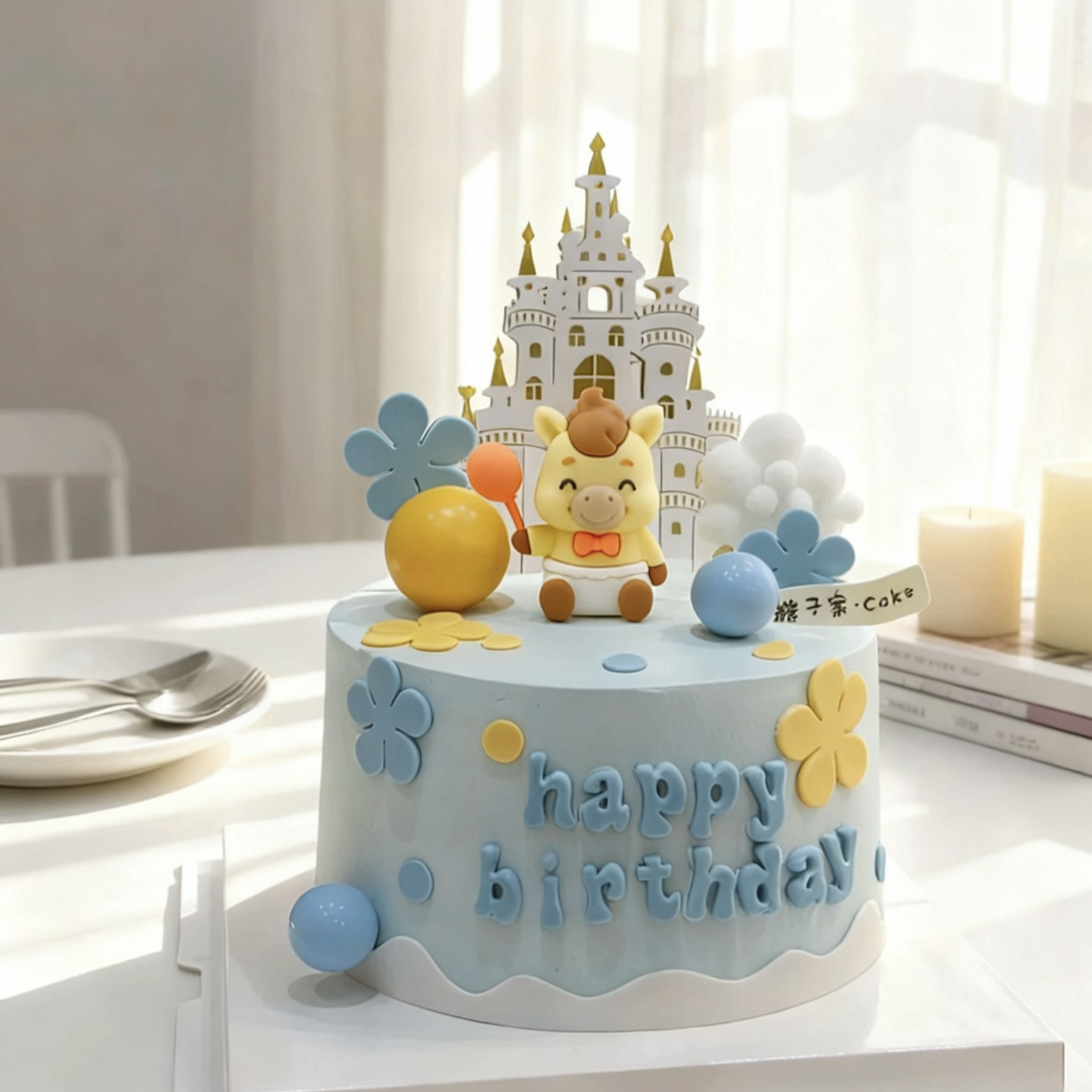 软胶坐姿气球小马摆件马宝宝蛋糕装饰满月百天100天周岁生日插件