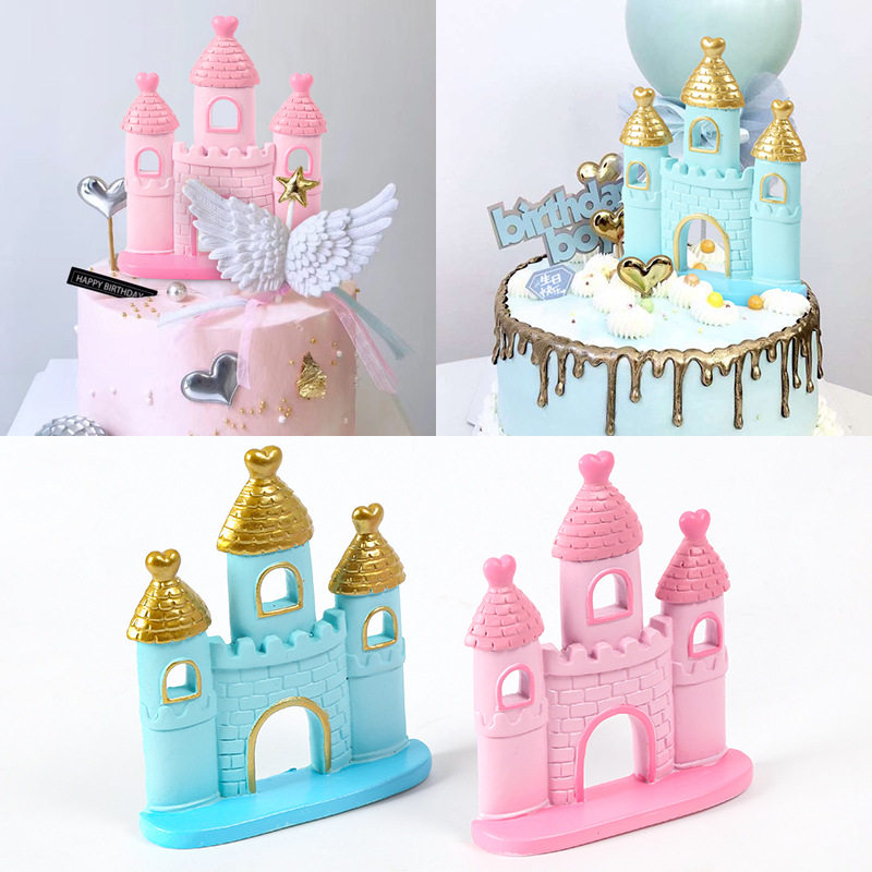 少女心小公主梦幻小城堡摆件儿童宝宝生日蛋糕烘焙甜品台布置装饰